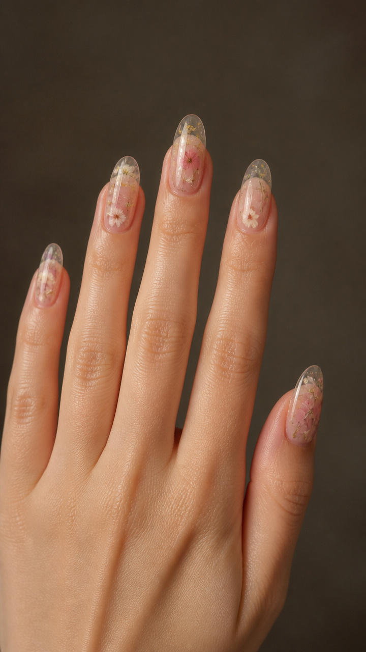 Clear Jelly Nails with Floating Dried Flowers