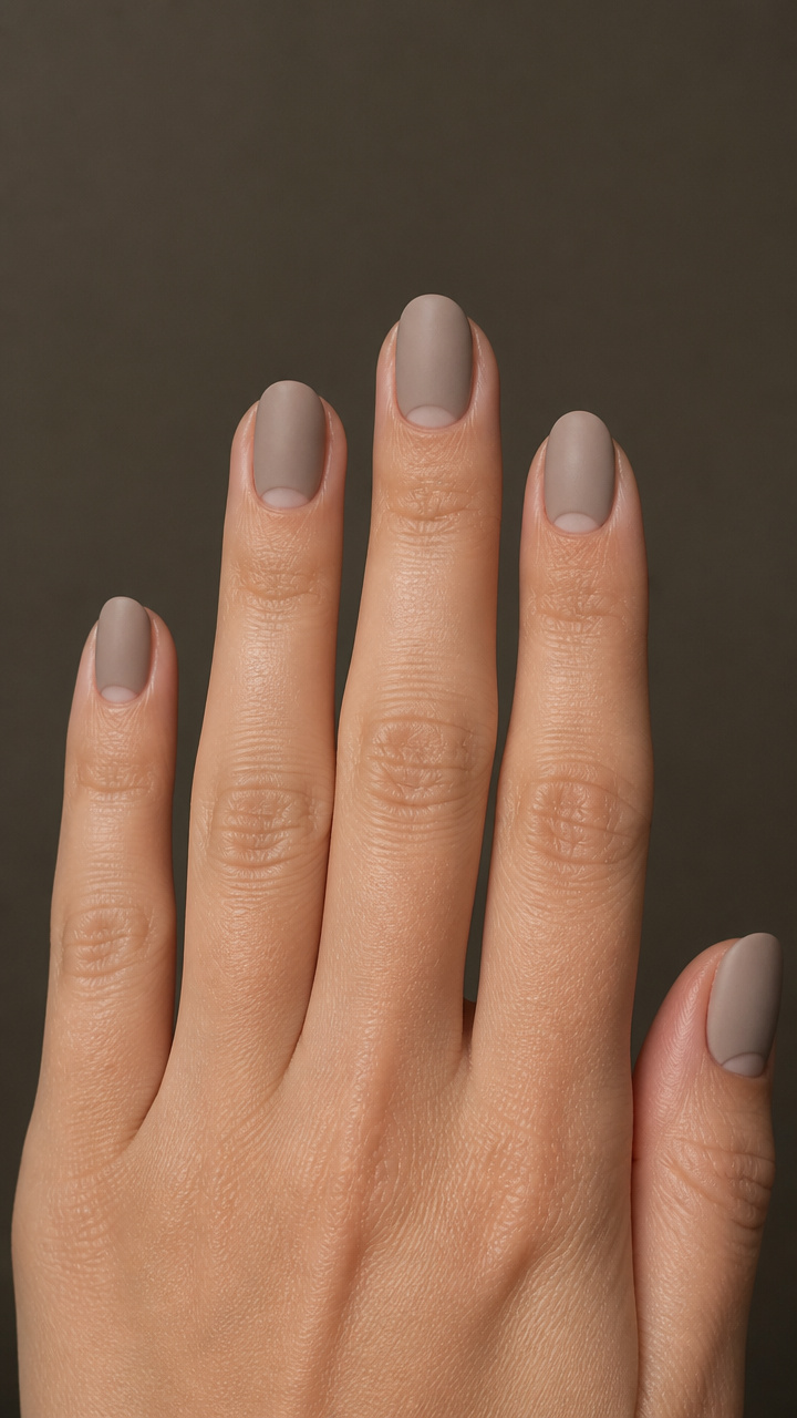 Warm Greige with Subtle Nail Bed Moon Design