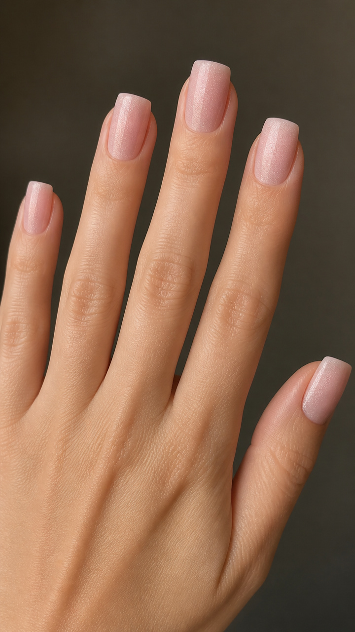 Blush Pink Square Nails with Frosted Finish