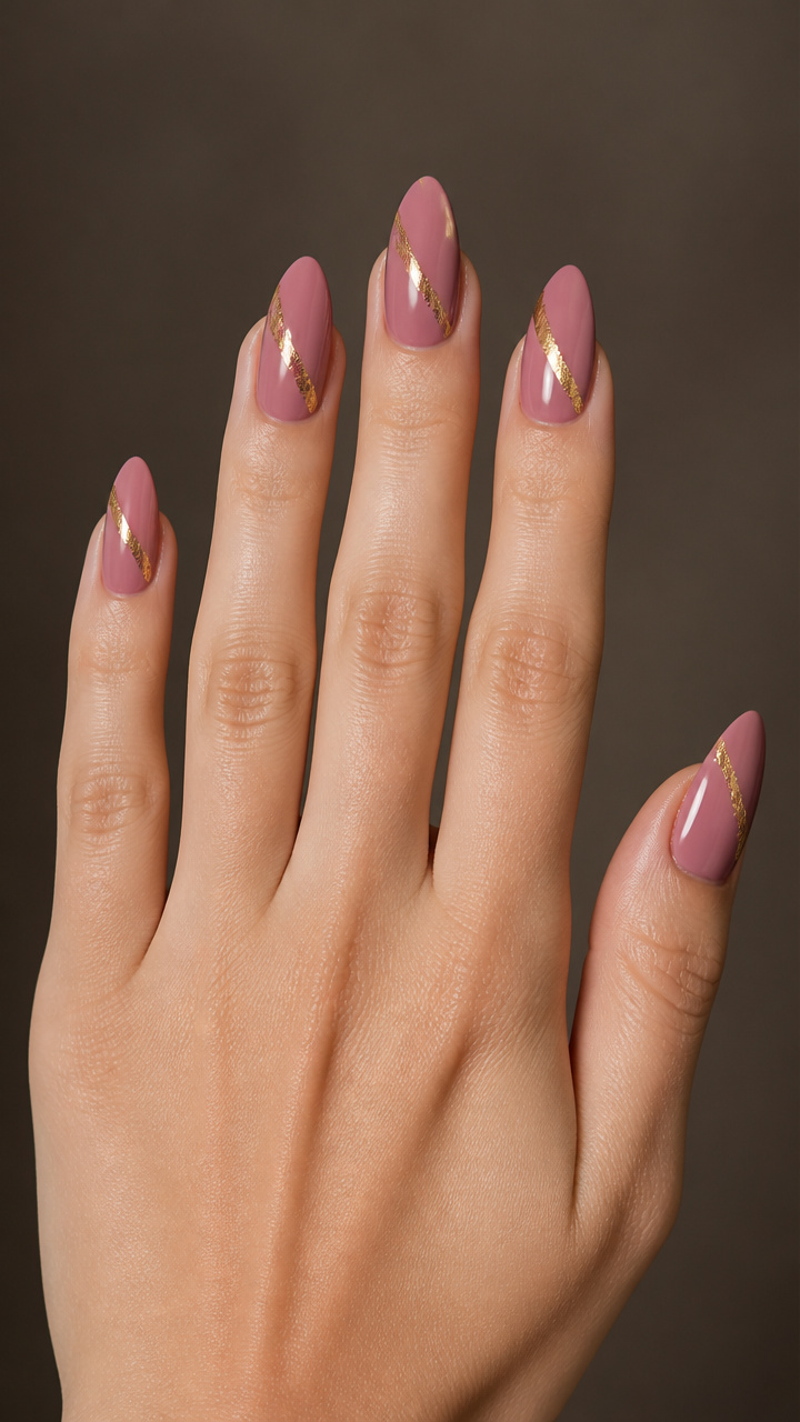 Dusty Rose Almond Tips with Gold Foil