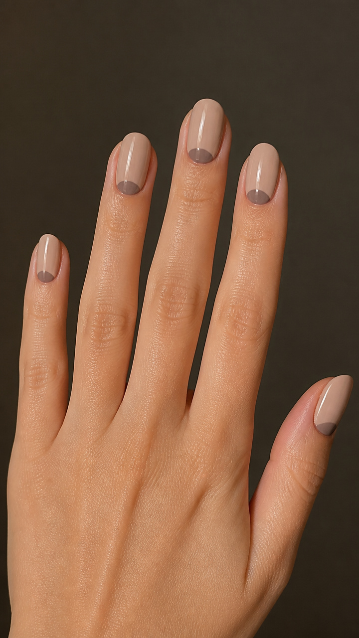 Ash Brown Half-Moon Manicure
