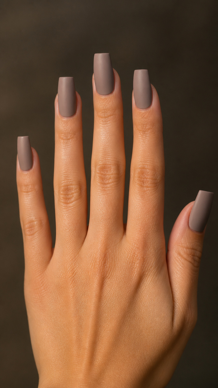 Cool Taupe Coffin Nails with Flat Top Finish