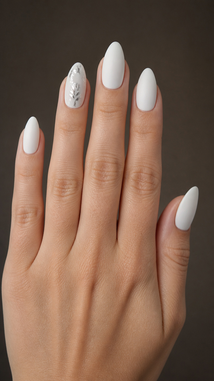 Silver Leaf Accent on Matte White Base
