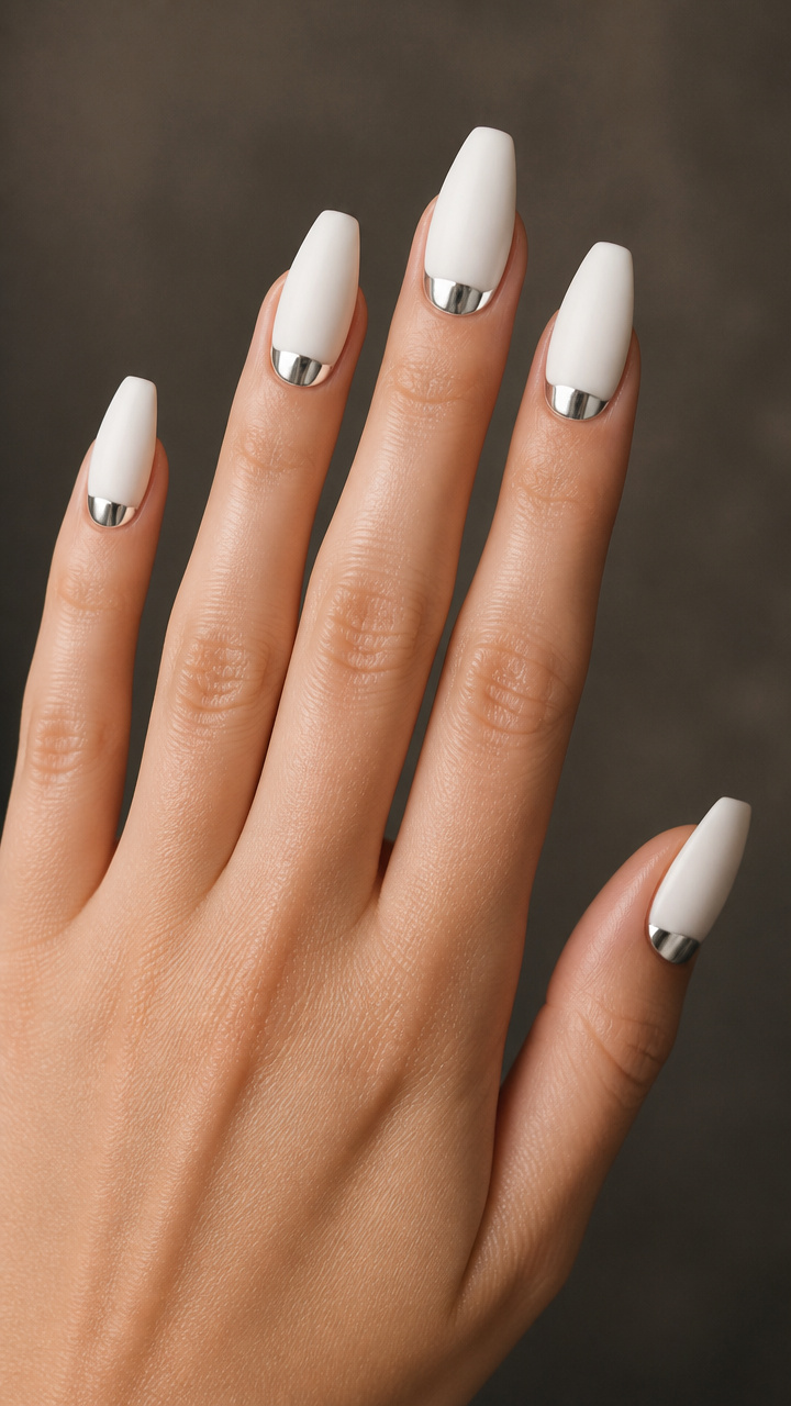 Mirror Chrome Half-Moon Manicure