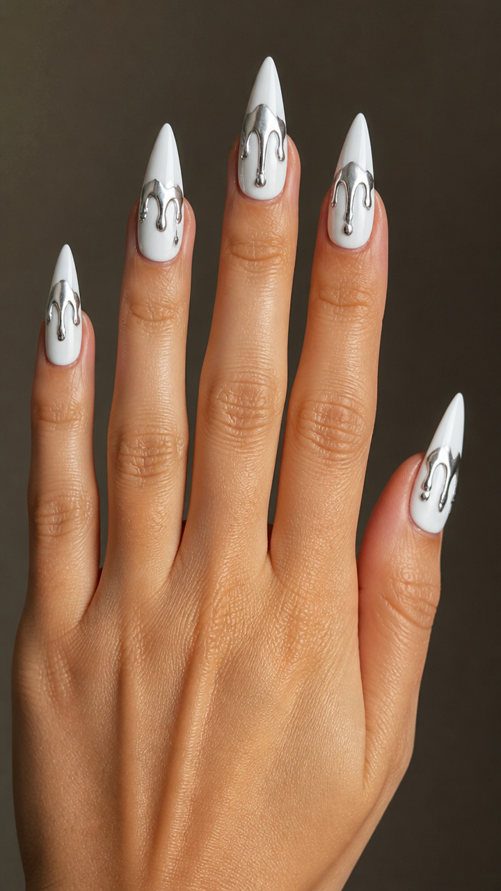 White Base with Silver Drip Art
