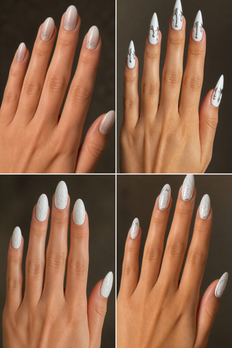 15 White and Silver January Nail Designs for Winter