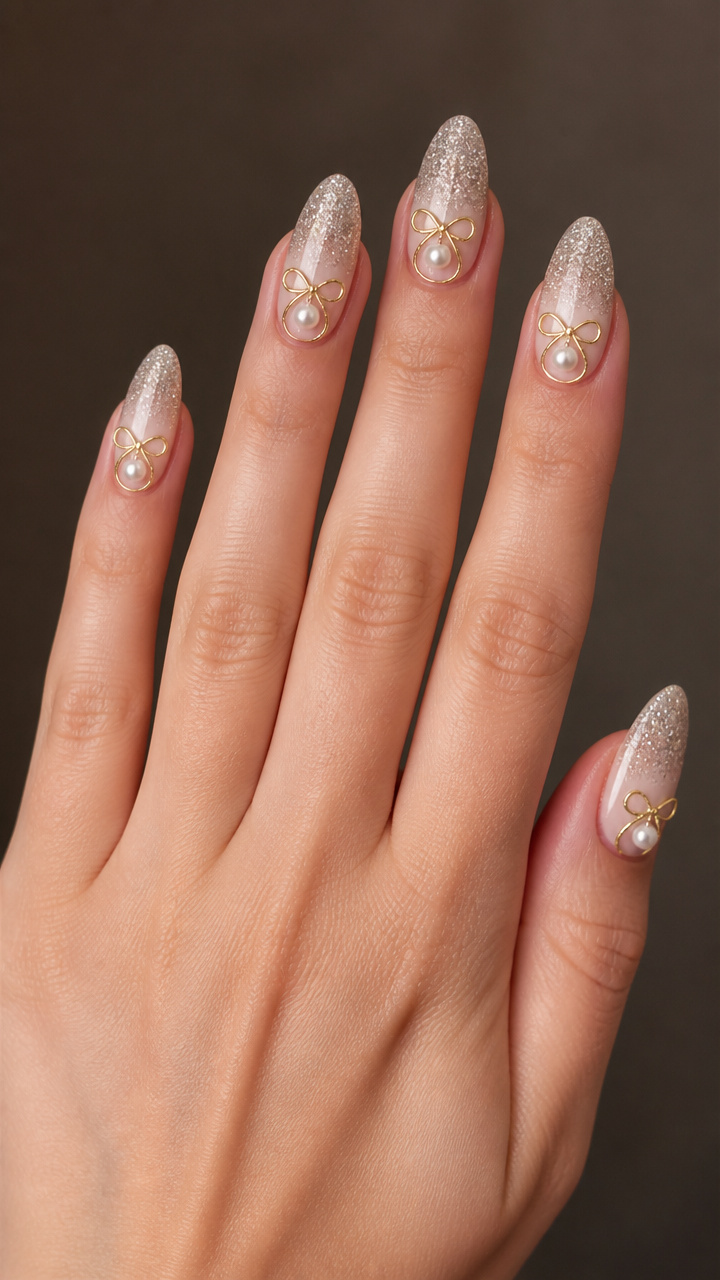 Glitter Gradient with Pearl Drop and Bow Frame