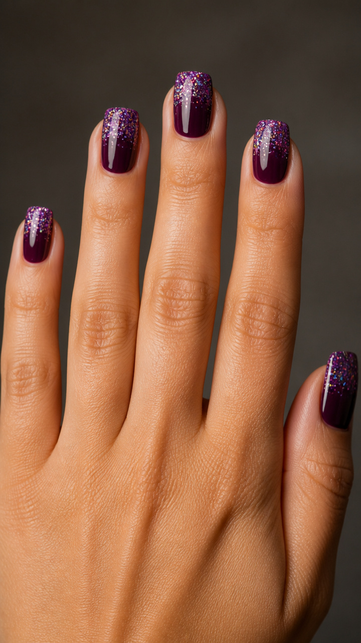 Plum Holographic Glitter Tips