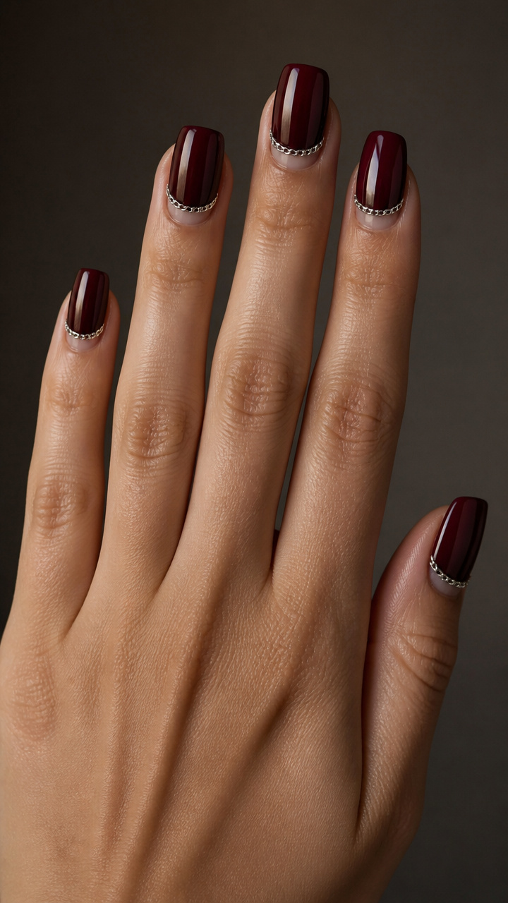 Burgundy Half-Moon Design with Chain Accent