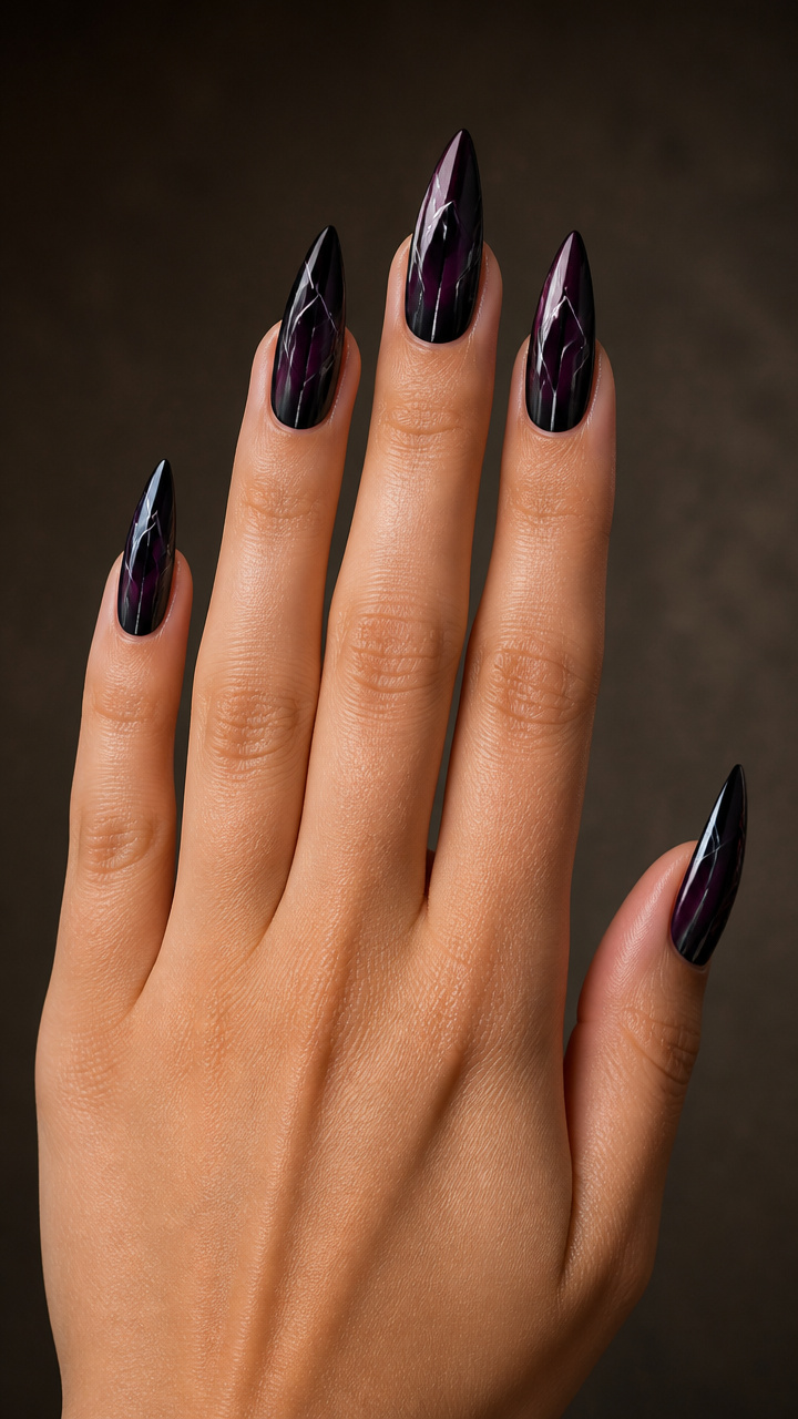 Black-Plum Ombré with Angular Line Art