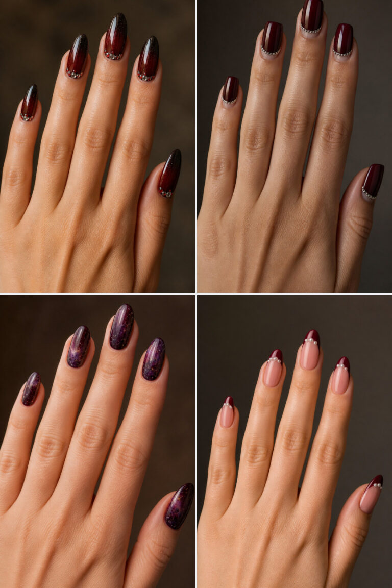 17 Dark Plum and Burgundy New Year Nails for Vampy Party Vibes