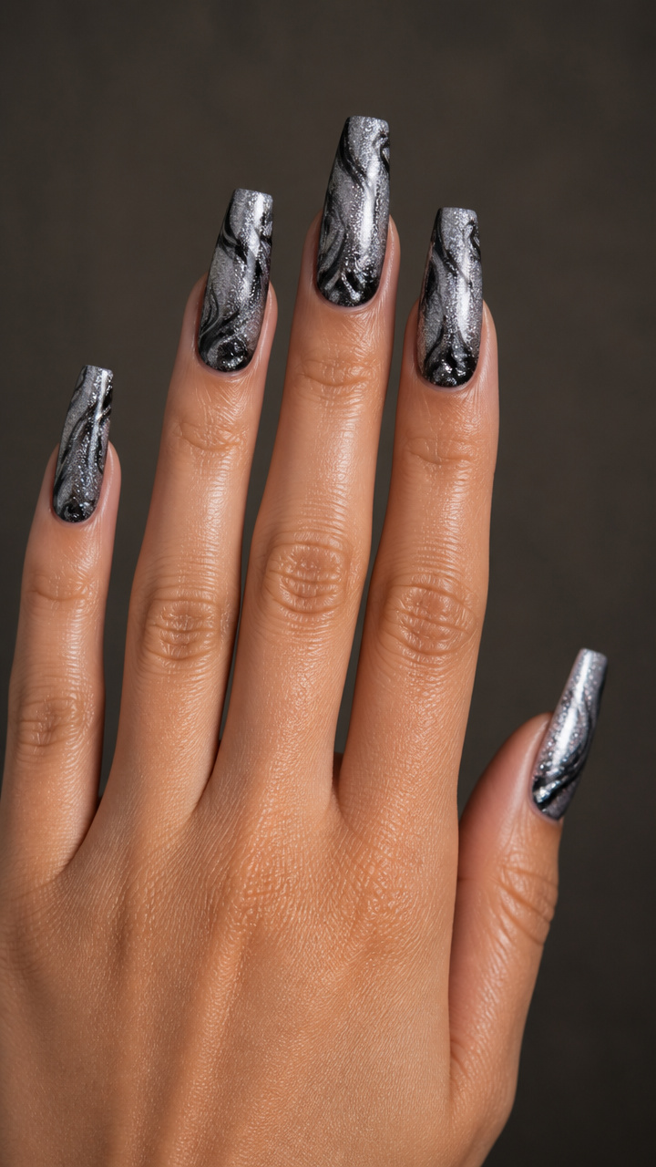 Galaxy Dust Chrome with Black Swirls