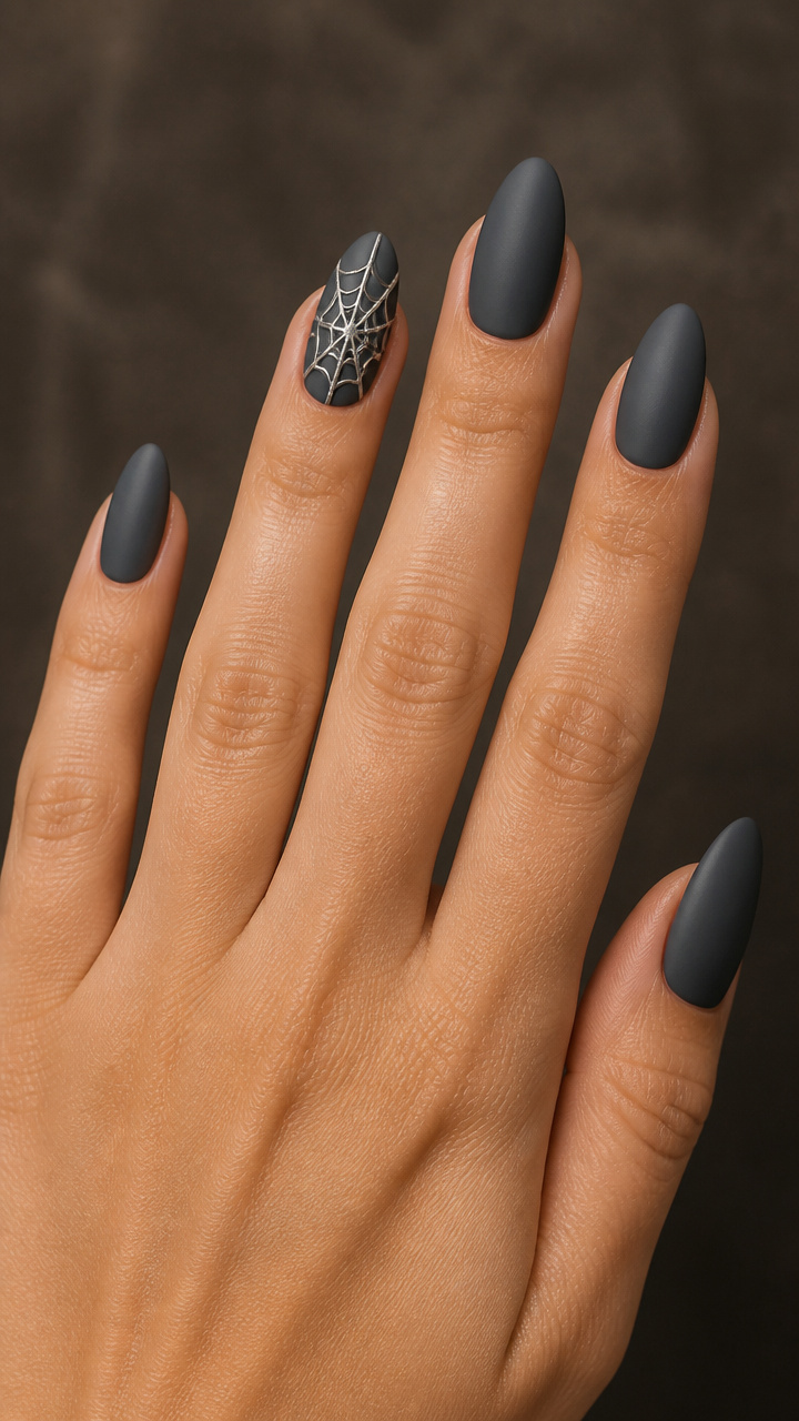 Chrome Spiderweb Accent on Matte Gray Base