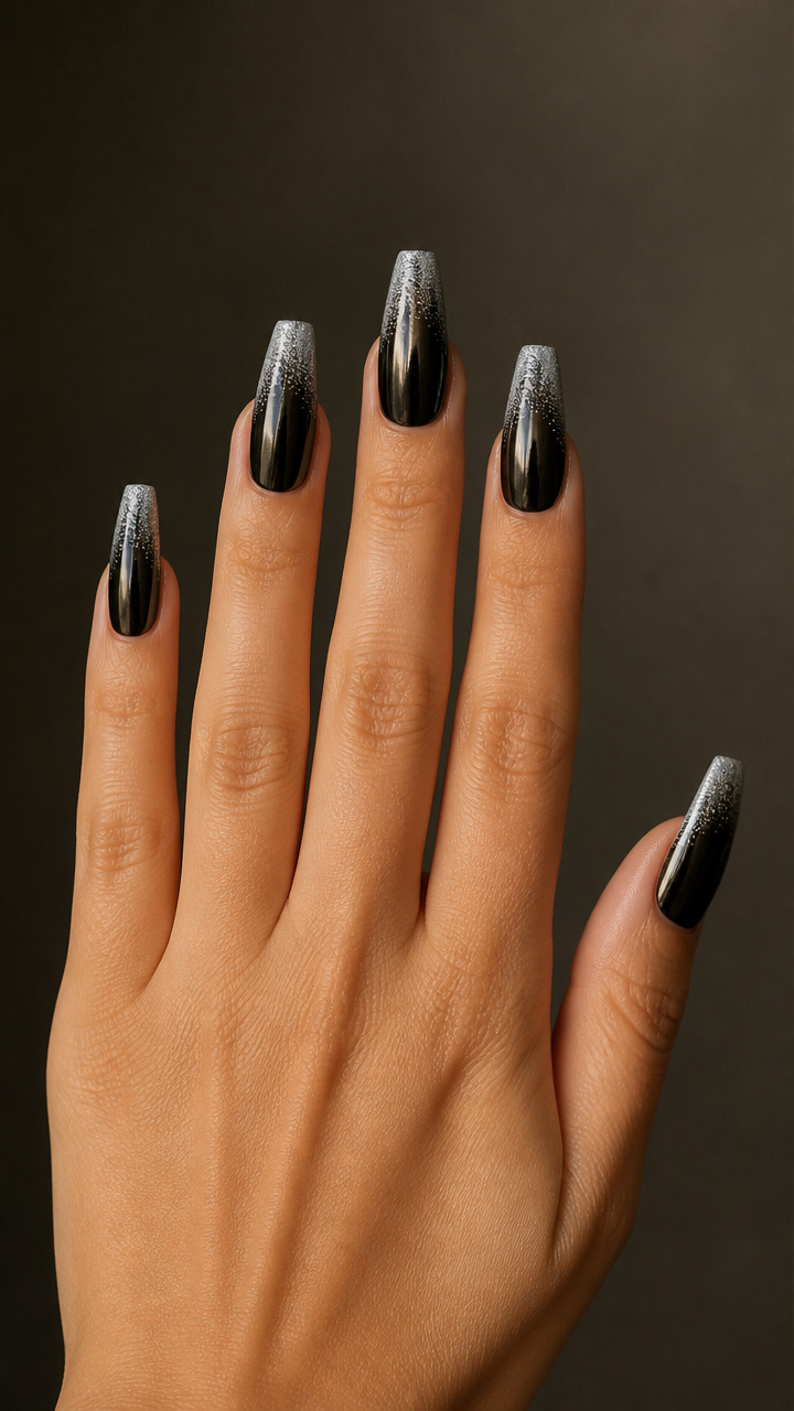 Chrome Onyx Coffin with Silver Micro Glitter