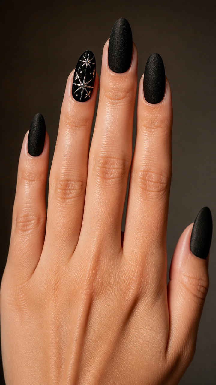 Black Velvet Base with Holographic Silver Starbursts