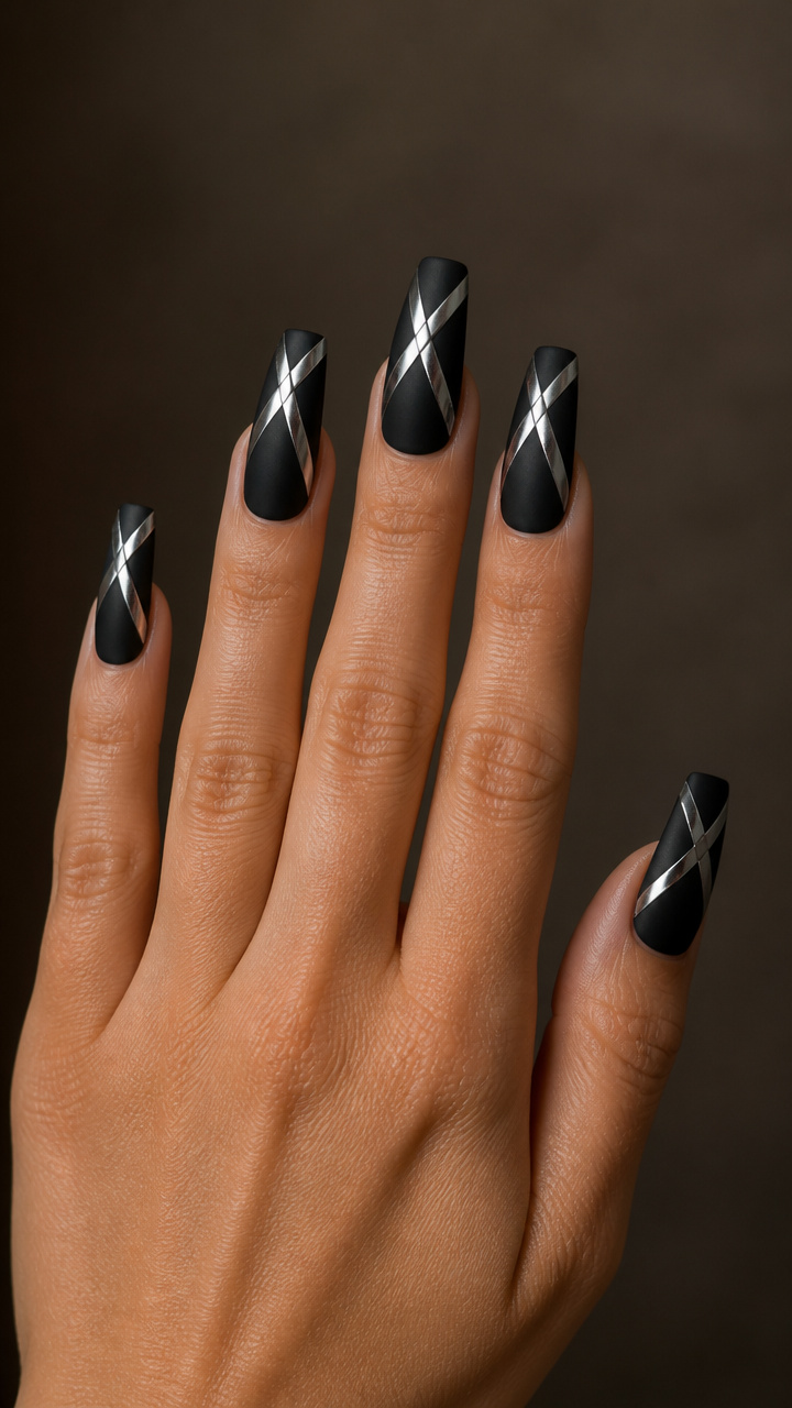 Metallic Silver X-Designs on Matte Black Coeffins