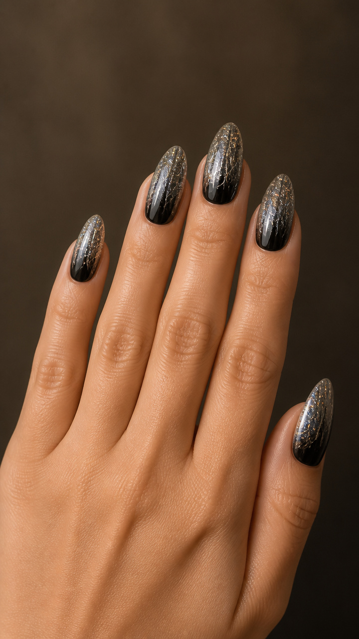 Black Ombre with Silver Holographic Crackled Effect
