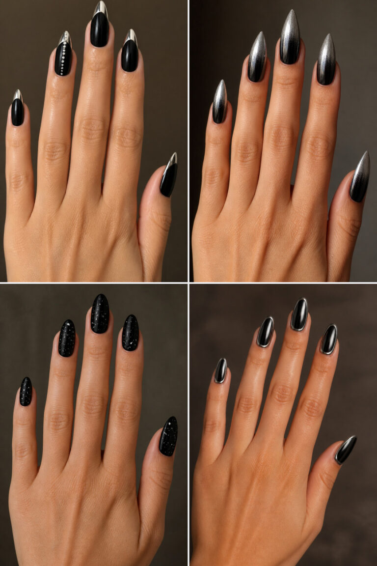 18 Black and Silver New Year Nails for a Moody Midnight Look