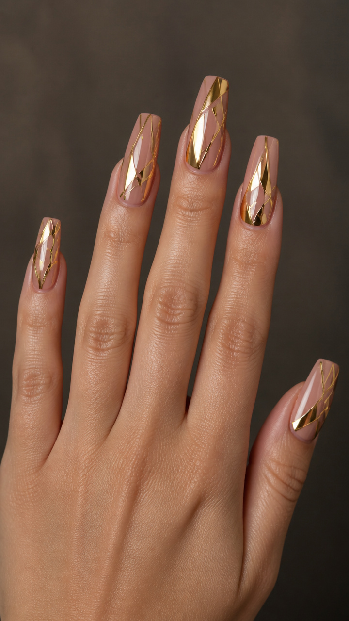 Geometric Gold Inlay on Mauve-Champagne Base