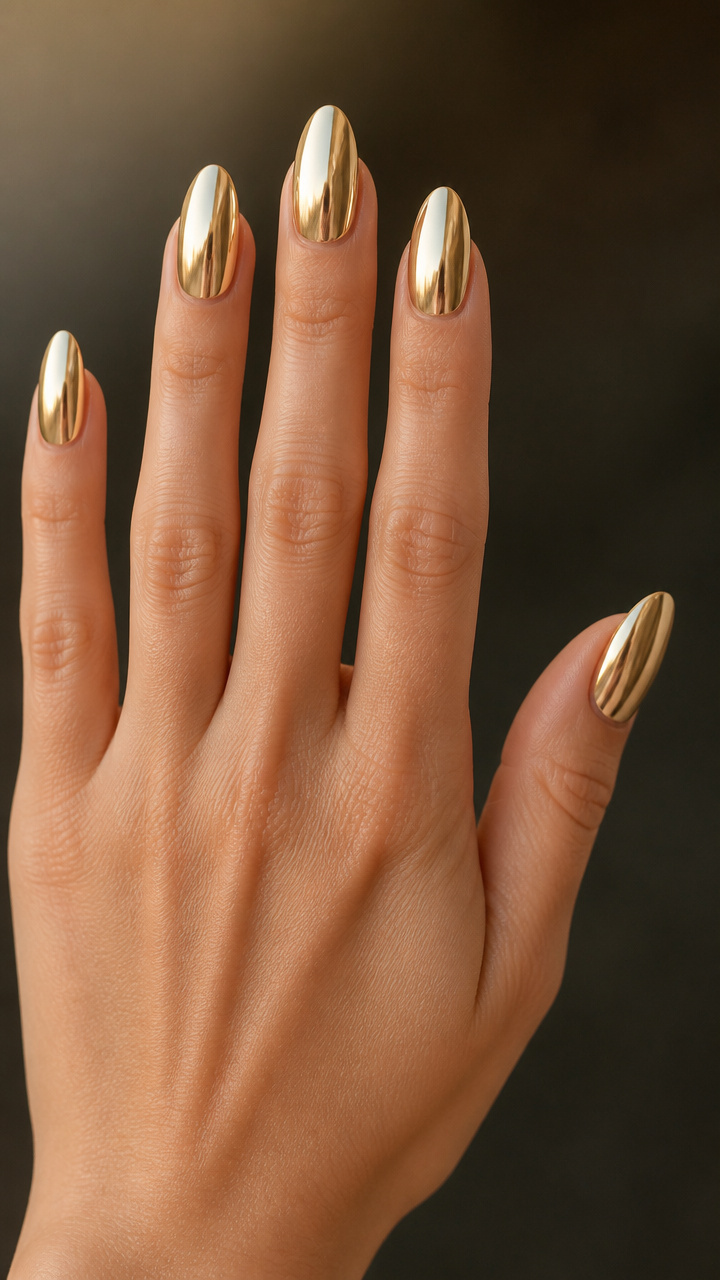 Champagne Gold Chrome Almond Tips