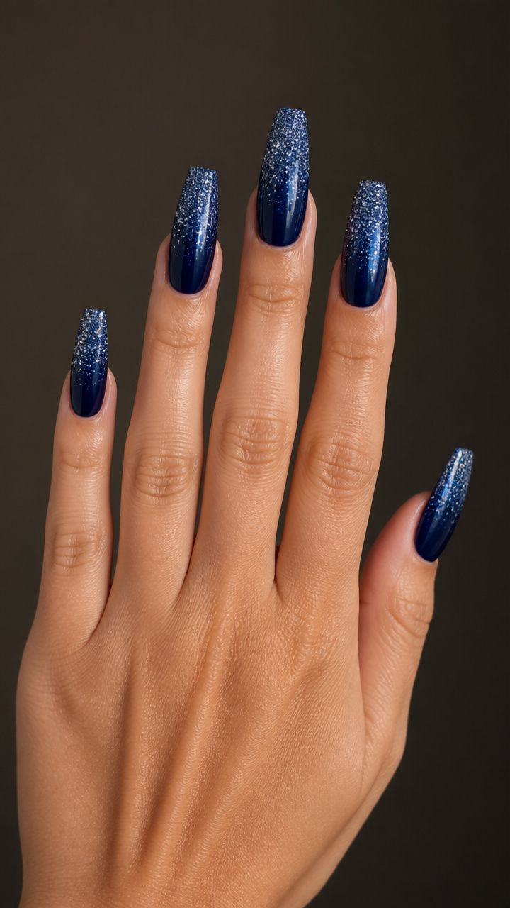 Midnight Blue Glitter Ombré Coffins