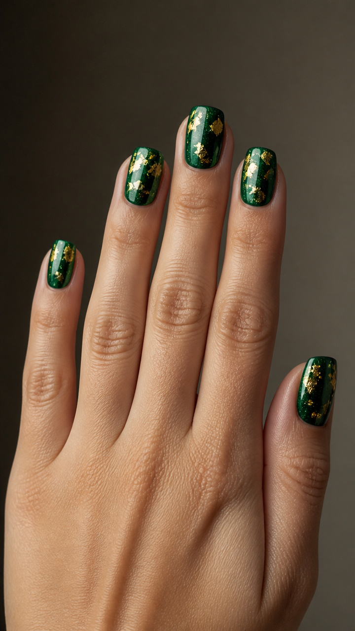 Emerald Green Shimmer with Gold Leaf Flecks