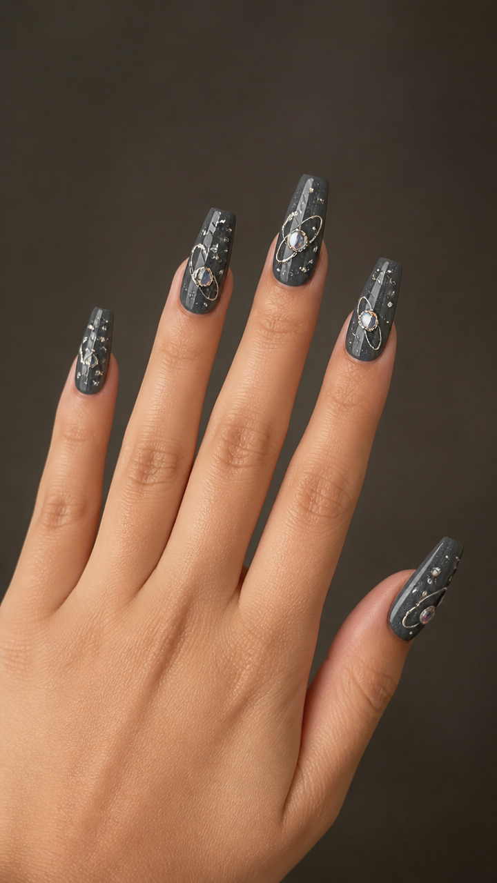 Charcoal Gray with Floating Rhinestone Orbit