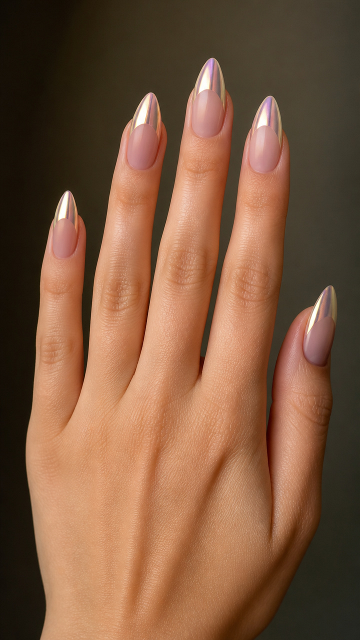 Iridescent Chrome Almond Tips