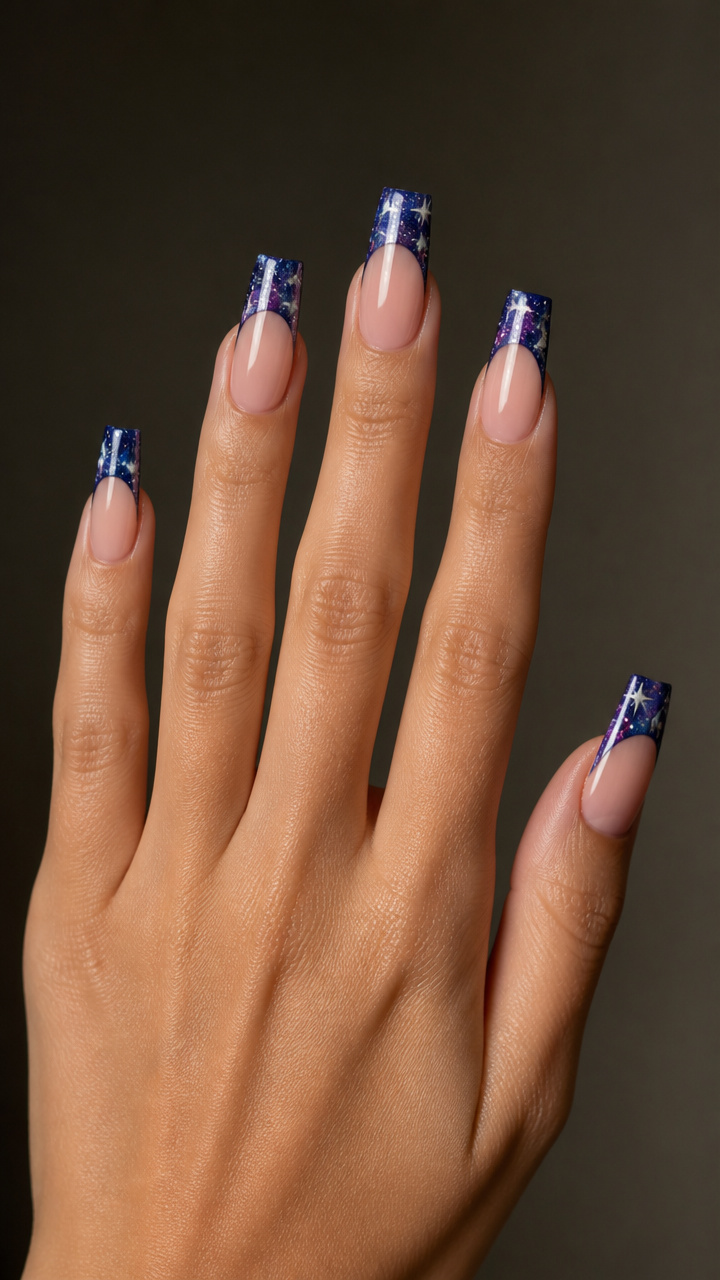 Midnight Galaxy French Manicure