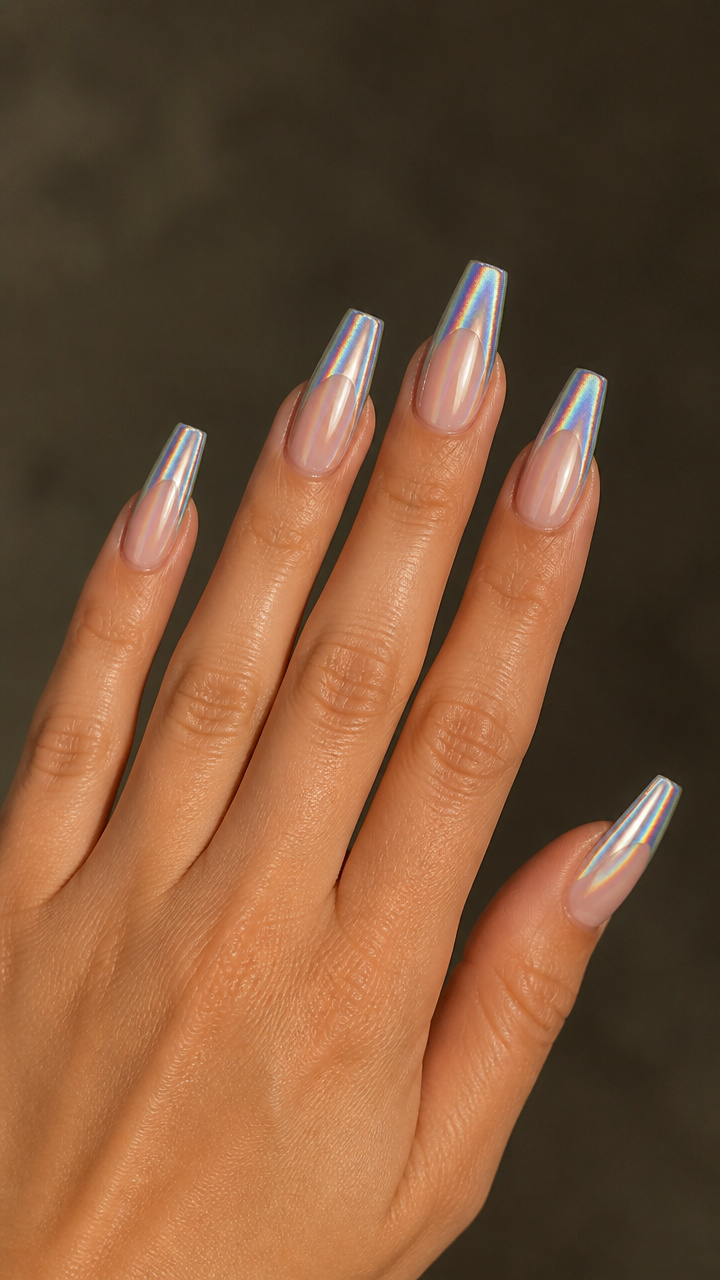 Holographic Silver Coffin Tips