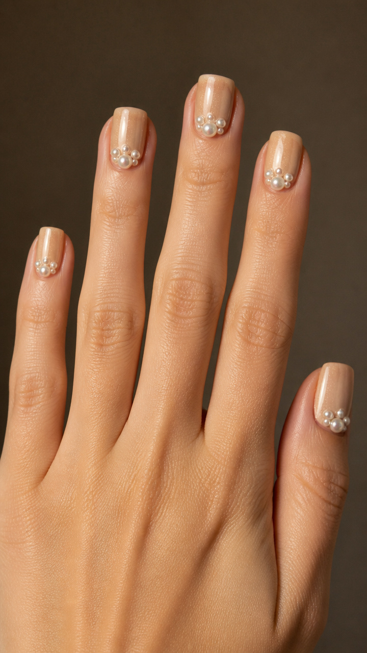 Champagne Pearl Studded Short Squares