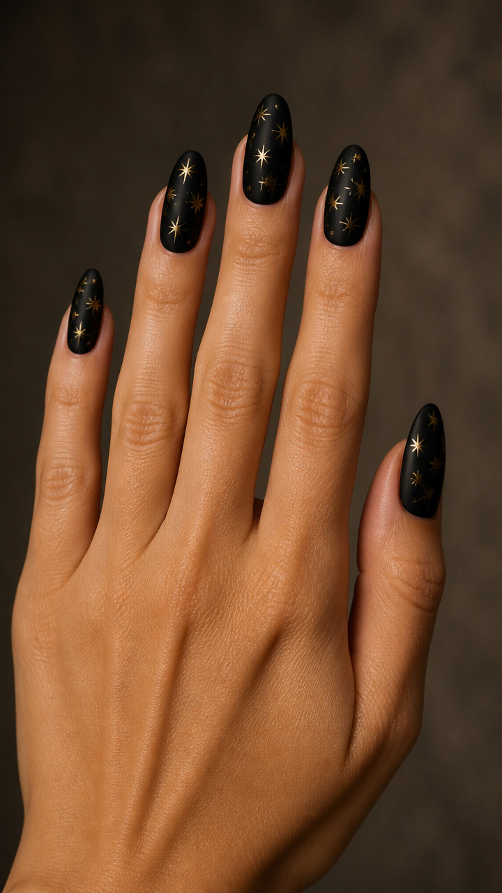 Black Velvet Matte Base with Gold Stars