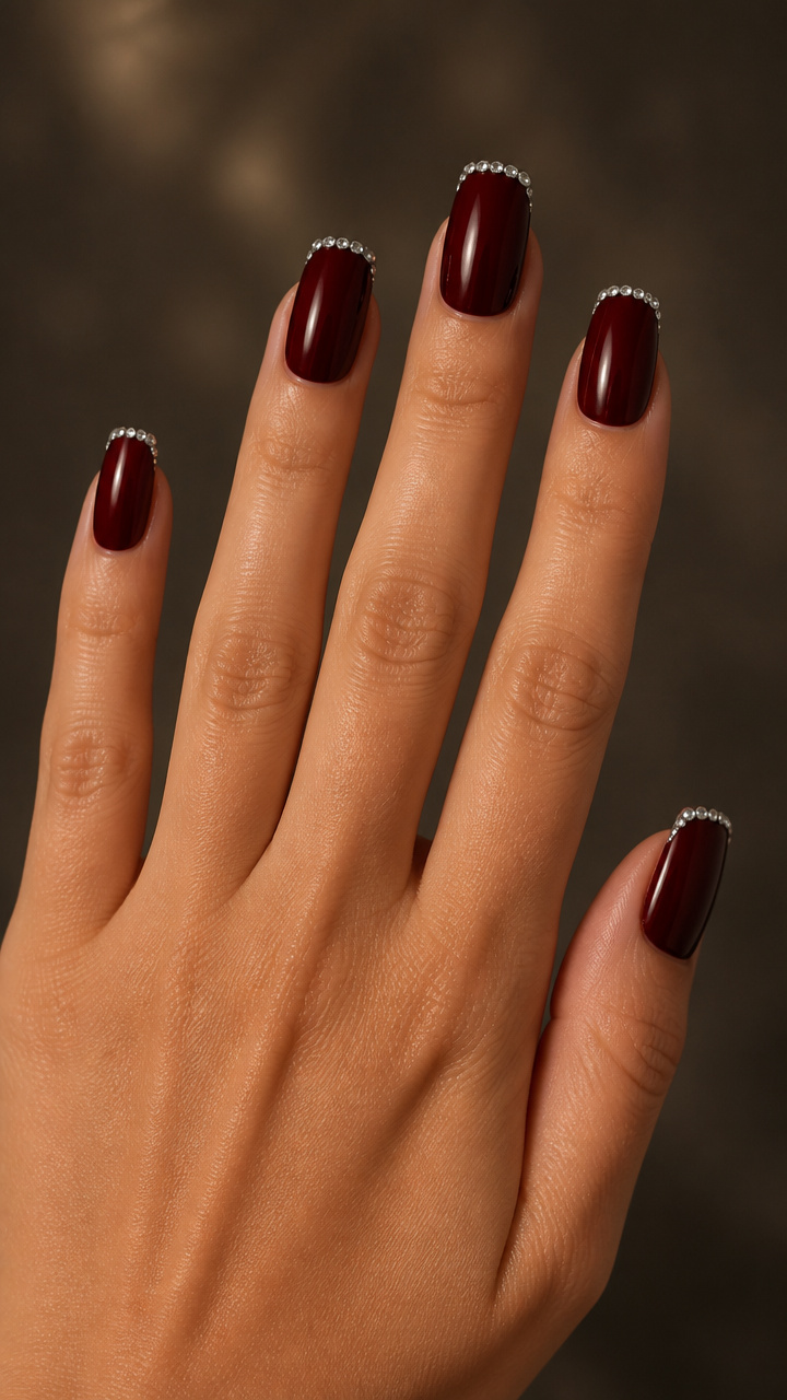 Red Wine Glossy Coatings with Rhinestone Rim