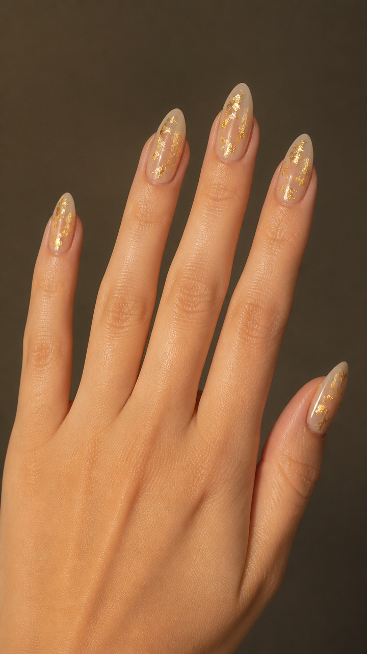 Nude Beige Base with Floating Gold Leaf