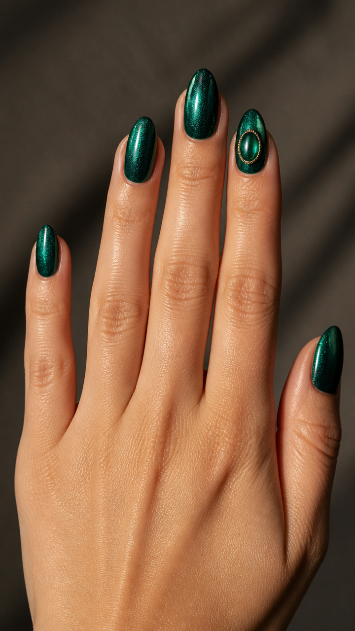 Emerald Green Shimmer with Accent Gem