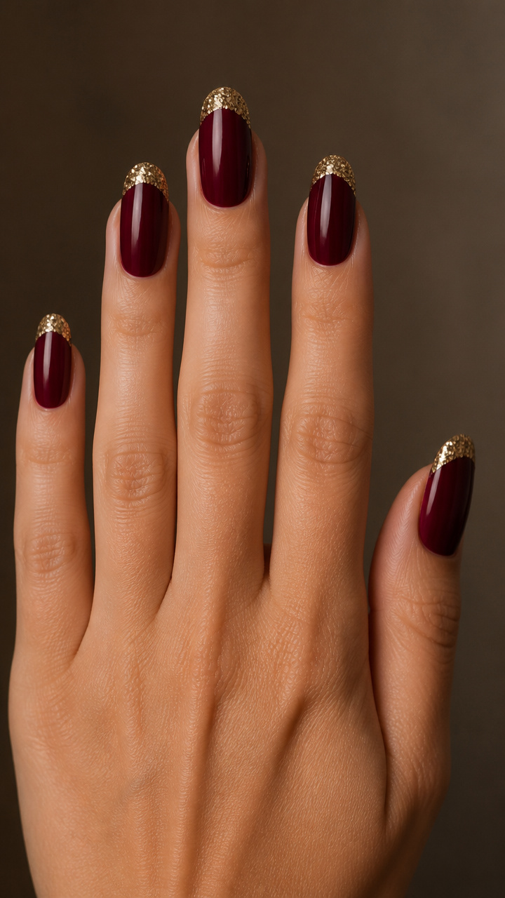 Red Wine Base with Gold Micro-sequin Cuff