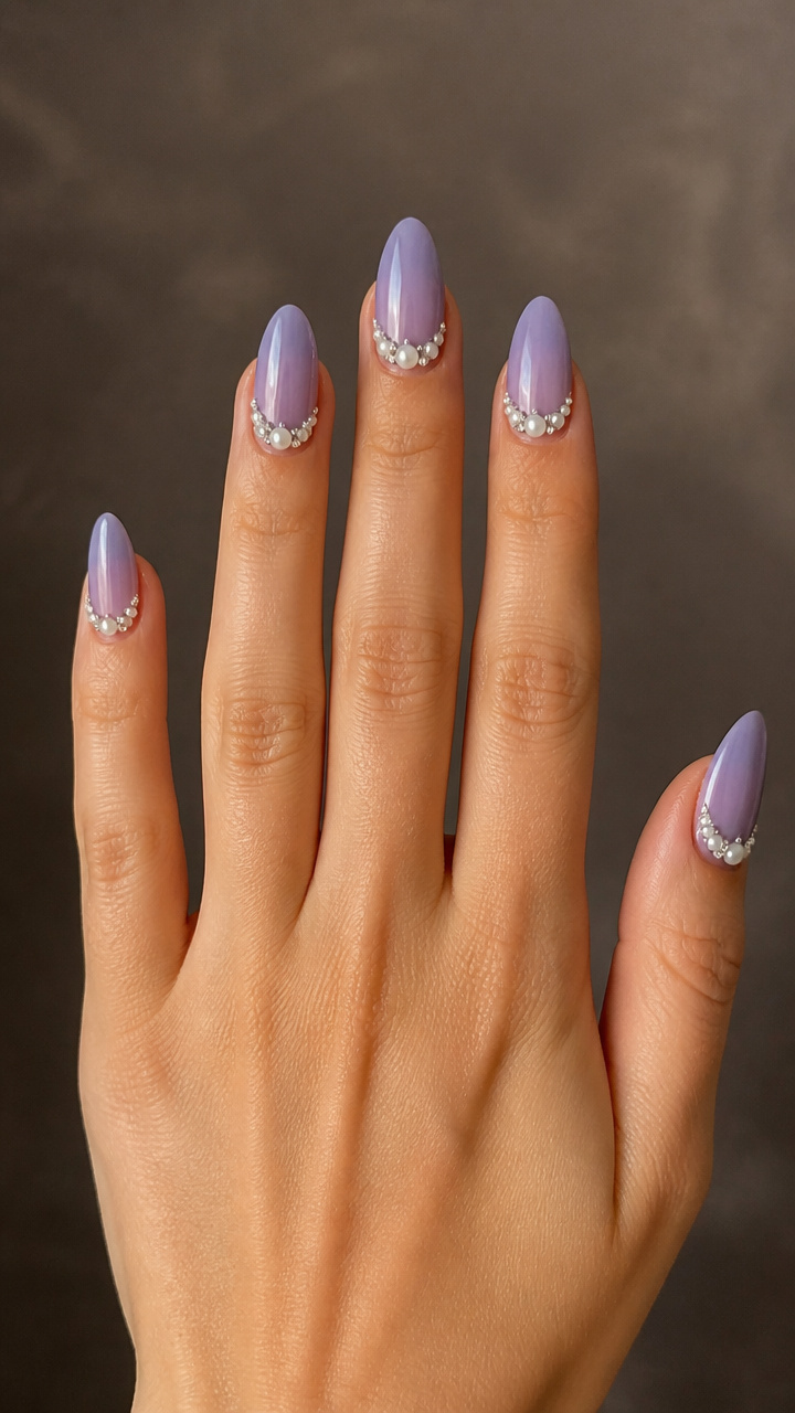 Lavender Sheer Base with Pearl and Rhinestone Clusters