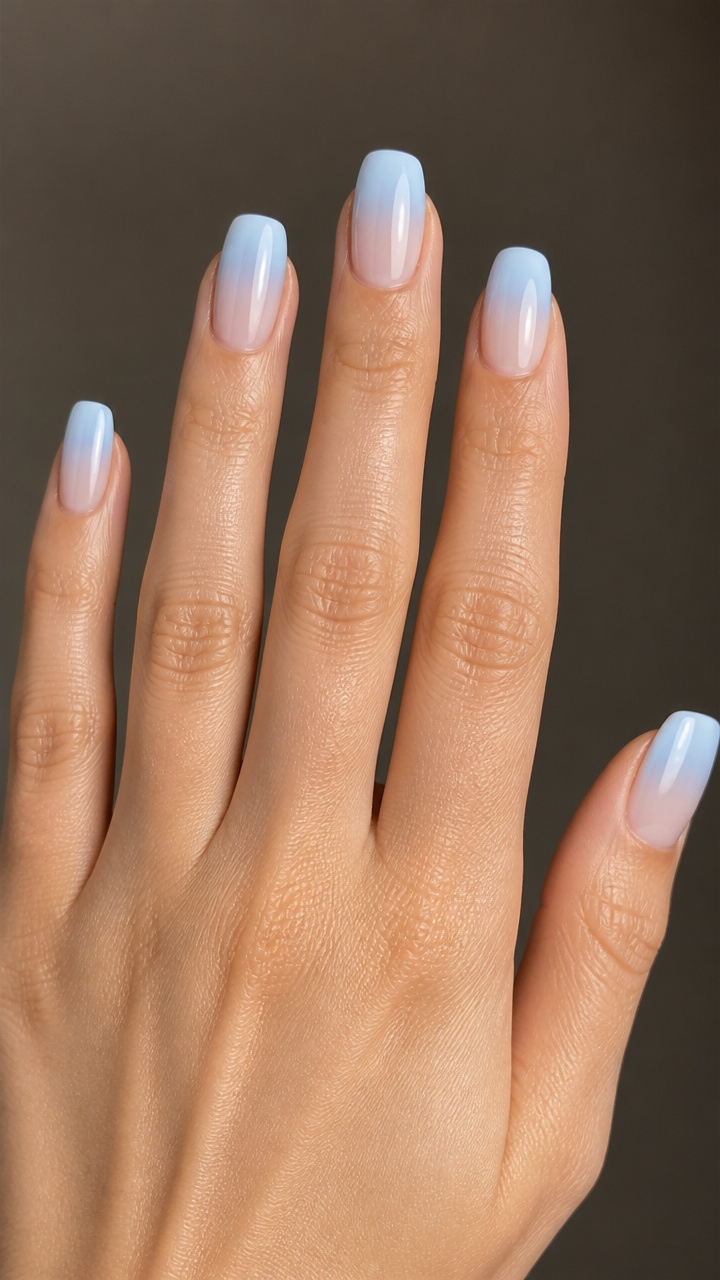 Baby Blue Ombré Over Natural Tips