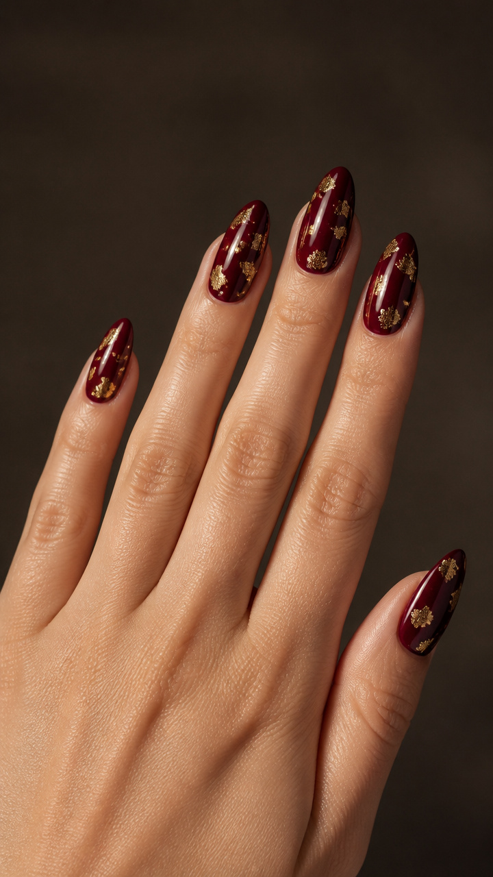 Burgundy Glaze with Gold Leaf Flecks