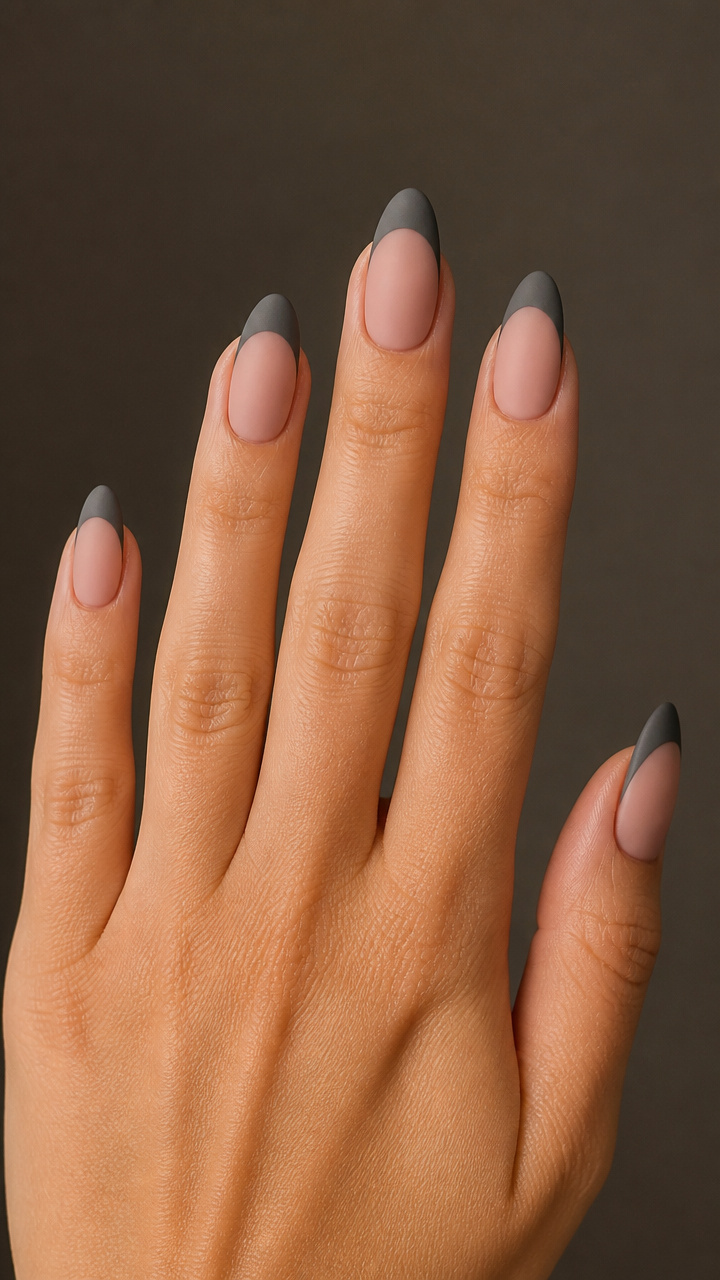 Charcoal Gray Matte French Tips