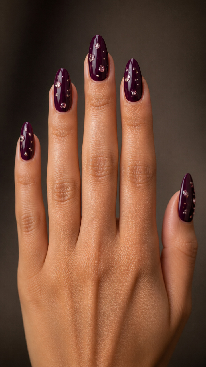 Deep Plum Gloss with Floating Rhinestones