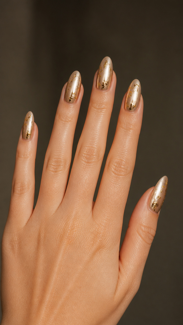 Gilded Leaf Fleck Accent Nails