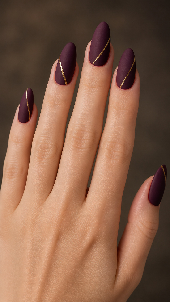 Deep Plum Velvet Matte with Gold Accent Line