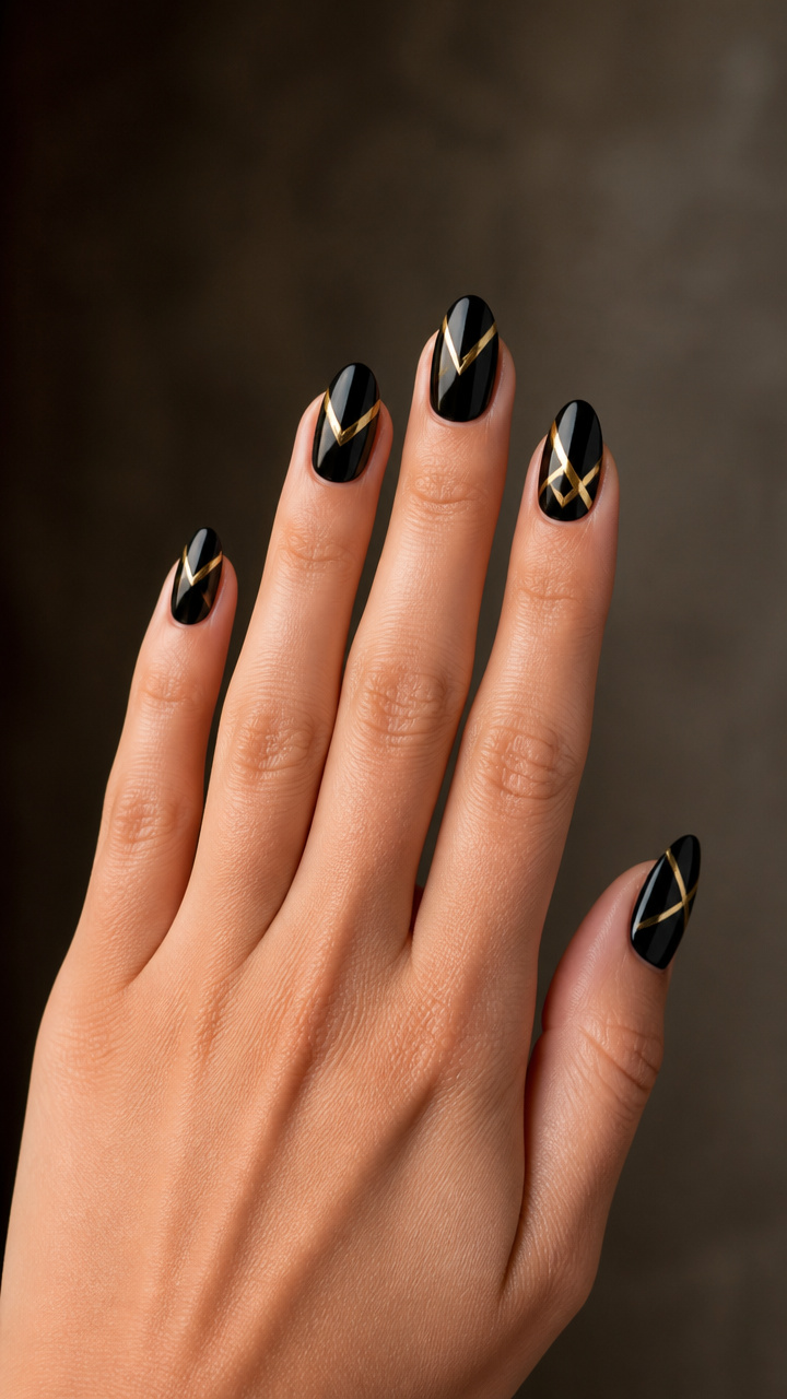 Black and Gold Geometric Almond Design