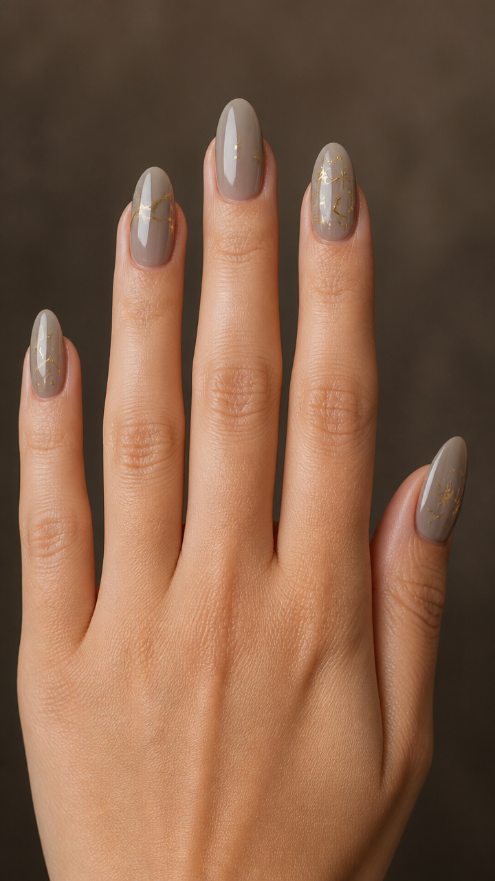 Taupe Almond with Minimalist Gold Line Art