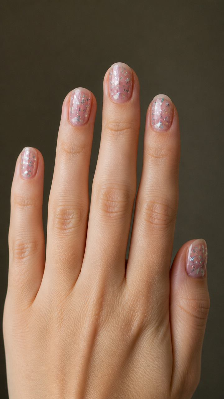 Silver Holographic Confetti Nails