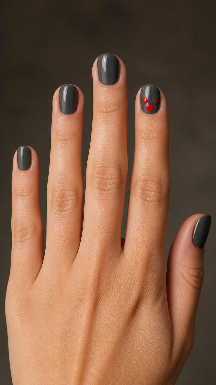 Charcoal Gray With Red Dot Accents
