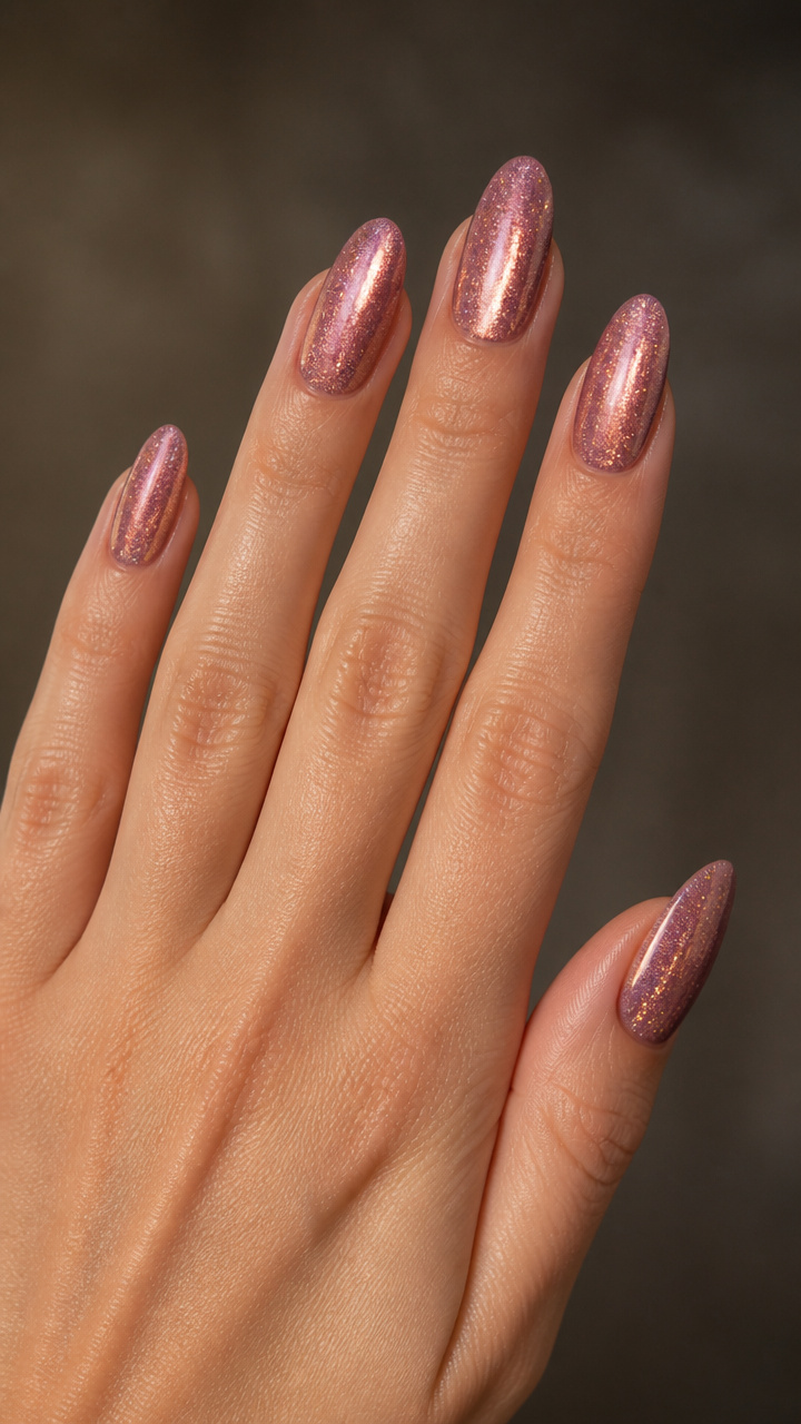 Rose Gold Holographic Flash on Mauve Velvet