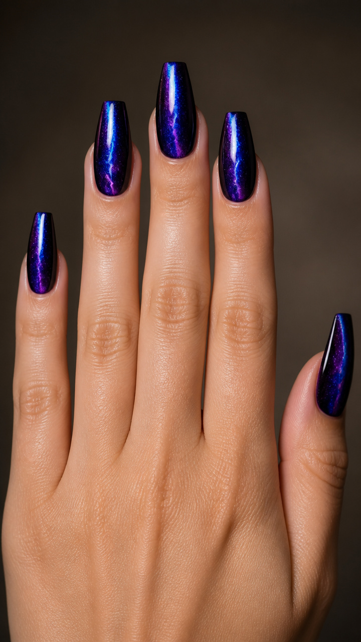 Velvet Onyx with Dual Purple and Blue Cat-Eye Split