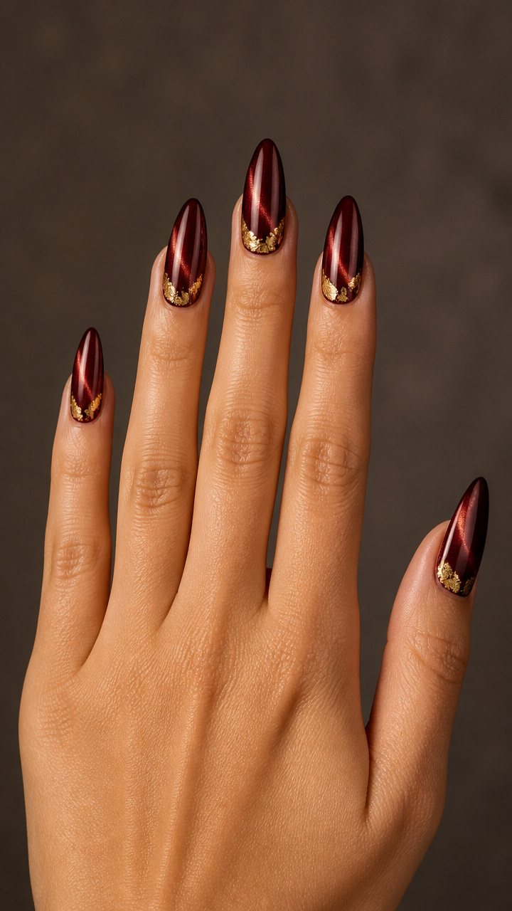 Burgundy Velvet Base with Gold Leaf Accents